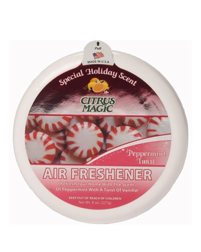 Refreshing 7oz Peppermint Twist Citrus air freshener in sleek packaging, promising a holiday-inspired, clean scent.