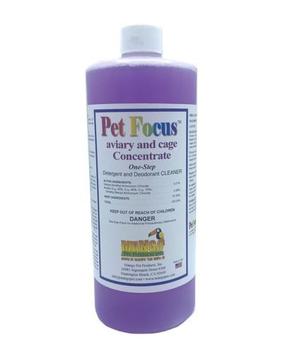 Vibrant 32oz bottle of Pet Focus Concentrate Refill, a powerful aviary and cage cleaner for a healthy pet environment.