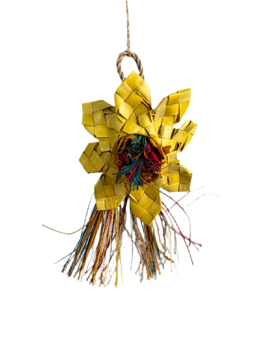 Vibrant bird toy with colorful plastic rings, wood slats, and cute animal figures, tied together with sturdy polly rope.