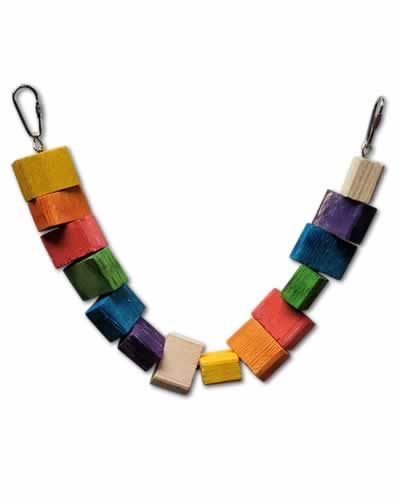 Vibrant Jungle Blocks bird toy with 18 colorful wood blocks dangling from a sturdy chain, perfect for medium-sized birds.