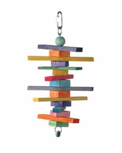 Vibrant Senegal Jungle Toy for medium birds, showcasing colorful wood blocks and slats on a sturdy chain for play.