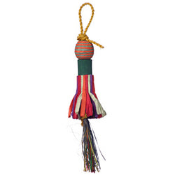 Vibrant Sm Bijoux Hula Dance toy for small birds, featuring a playful palm leaf skirt and colorful balls for shredding fun.