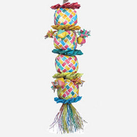 Colorful Med Flower Tower toy with stacked pinata blocks and shreddable palm leaf flowers, perfect for medium birds.