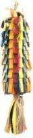 Vibrant Lg Straight Rainbow Pinata by Planet Pleasures, featuring colorful, woven palm leaves and sisal rope for birds.