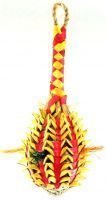Vibrant pineapple-shaped parrot toy crafted from woven palm and sisal, stuffed with foraging grass, perfect for climbing and preening.