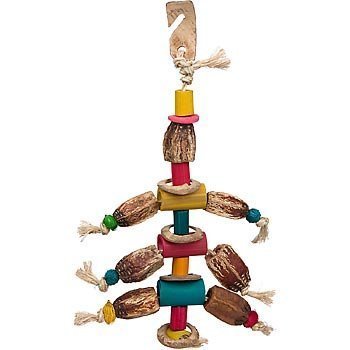 Vibrant Lg Mahogany Ant-Planet Pleasures bird toy with colorful bamboo, coconut husks, and sisal for endless fun.