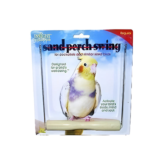 Colorful sand perch swing for cockatiels, featuring a rough texture and varied widths for natural foot exercise and nail care.