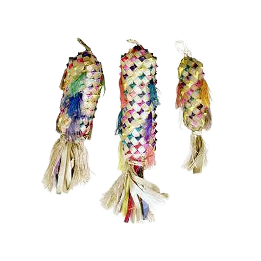 Vibrant Sm Spiked Pinata by Planet Pleasures, a chewable bird toy with a crunchy palm leaf exterior and fibrous core.
