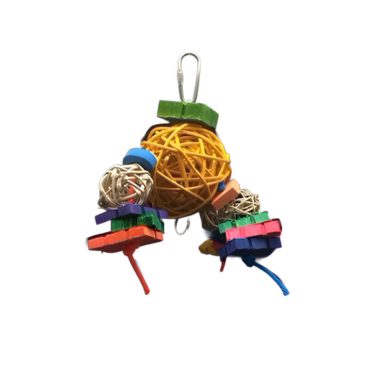 Colorful Toy 1008-Grasshopper Toys with blocks, balls, and rattan balls, perfect for small to medium birds to play and forage.