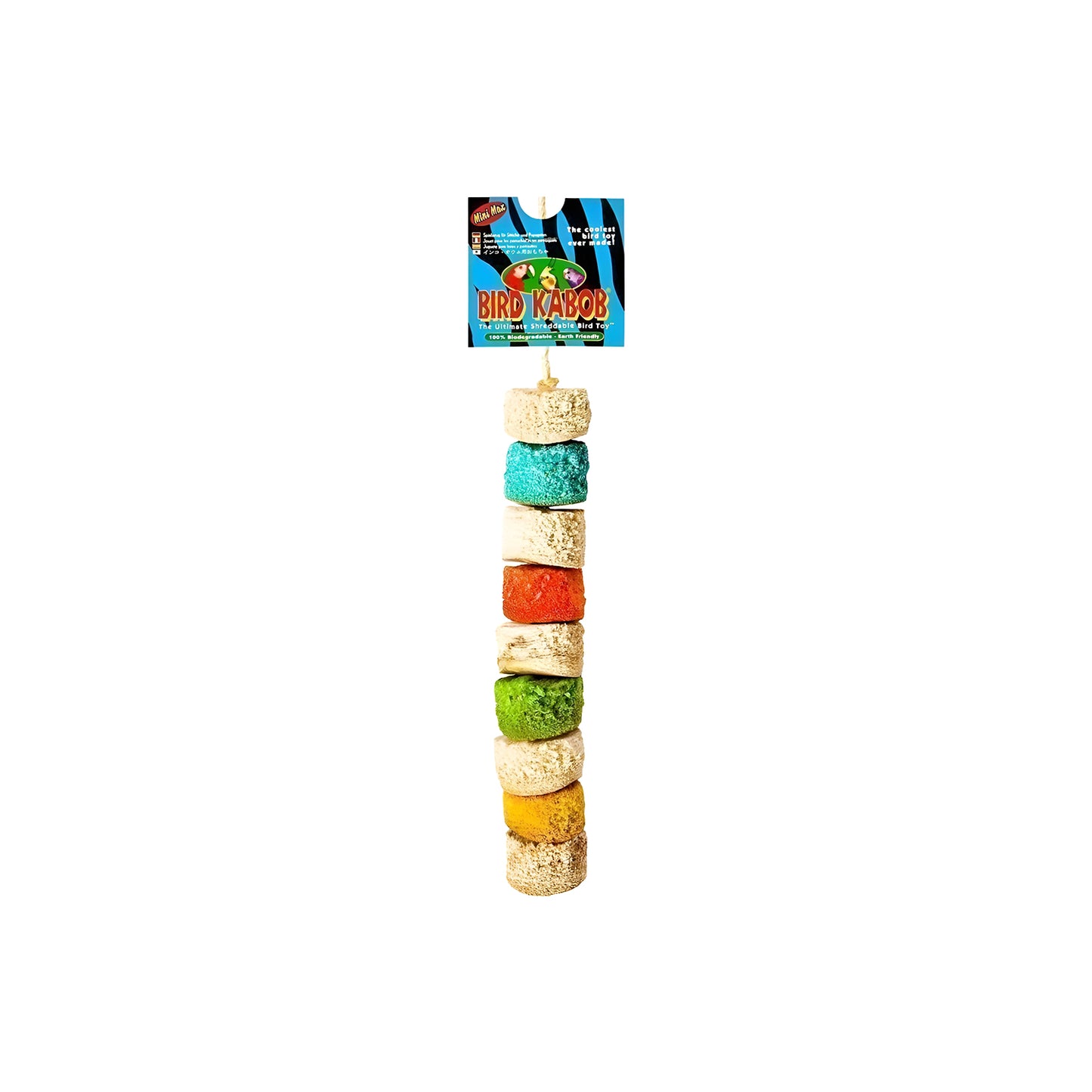 Colorful Mini Max Bird Kabob-Wesco toy crafted from natural Yucca stalk, perfect for small birds to chew and preen.