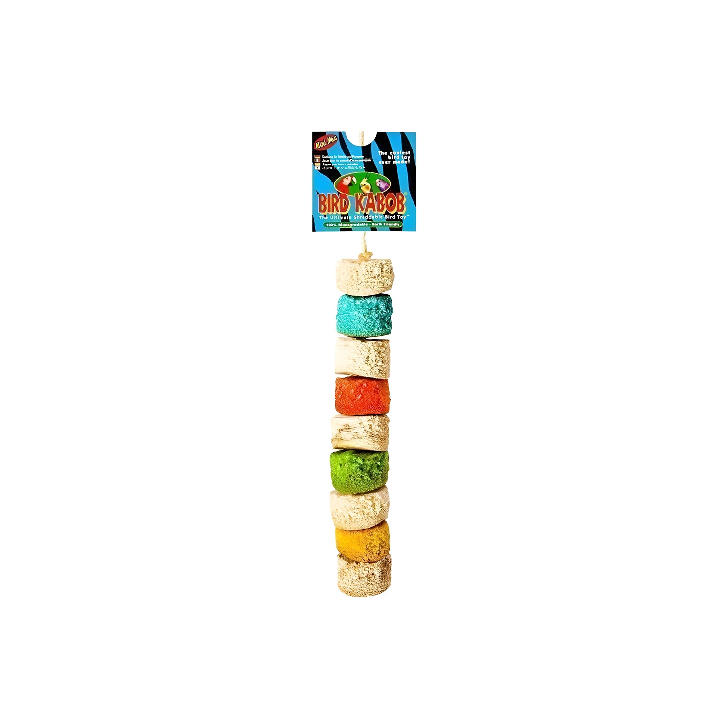 Colorful Mini Max Bird Kabob-Wesco toy crafted from natural Yucca stalk, perfect for small birds to chew and preen.