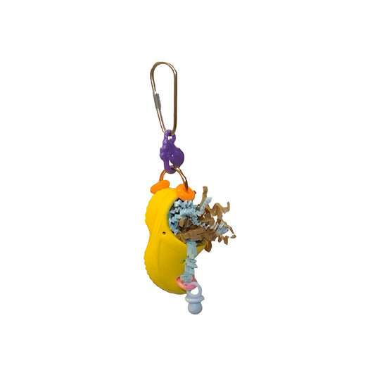 Vibrant Croc Fetti-Happy Beaks bird toy with colorful crinkle paper and fun plastic parts, perfect for small to medium birds.