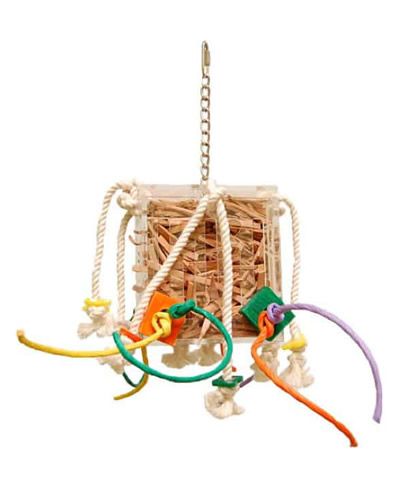 Vibrant Med Crazy Leather Box-Zoo Max toy with colorful leather strips peeking out of a clear acrylic box with side openings.