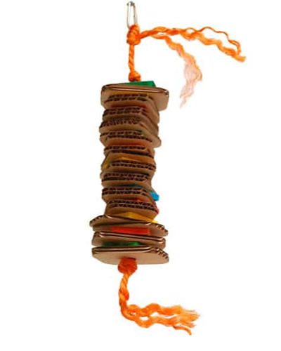 Vibrant Med Slice Shred X-Zoo Max bird toy with layered honeycomb paper, colorful wood slices, and sisal rope for chewing.