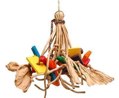 Vibrant Pepita-Zoo Max bird toy with colorful plastic and wooden beads, tightly rolled paper rope, perfect for large birds.