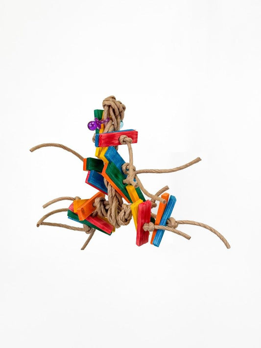 Vibrant Jupiter Zoo Max paper rope toy, crafted from shreddable Kraft paper, perfect for birds to play and forage with.