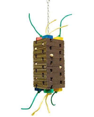 Vibrant Zoo-Max Card Tower Large bird toy with colorful cardboard slices, ripple wood blocks, and twisted paper rope.
