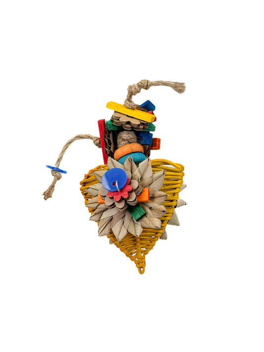 Colorful Kiss - Zoo Max shredder toy for birds, featuring chewable pine and vine wood pieces for engaging play.