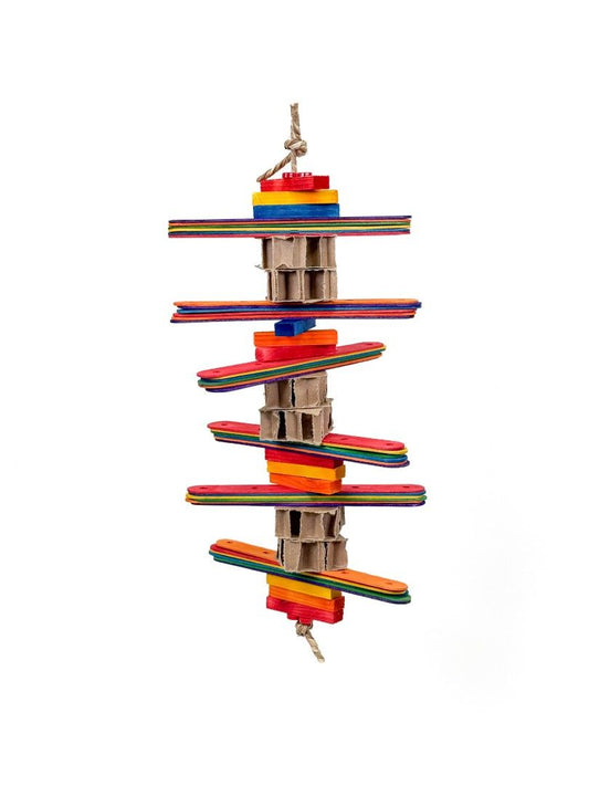 Vibrant Zoo-Max Bamboo Chew Sticks, perfect for birds and small animals, shown as lightweight, 6-inch wooden toys for chewing and play.
