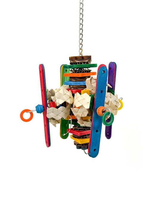 Close-up of Zoo-Max Sputnik Bamboo Chew Sticks, showcasing lightweight 6-inch wooden sticks ideal for birds and small animals to chew and play.