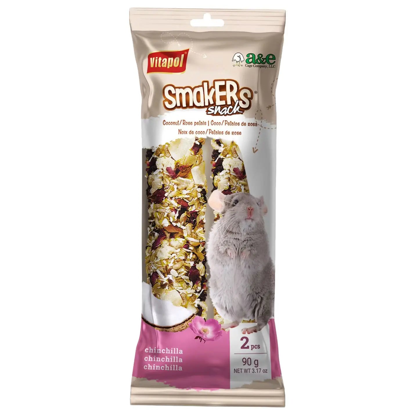 Chinchilla Smakers Treat Sticks (Twin Pack) - COCONUT & ROSE PETAL A&E Cage Co