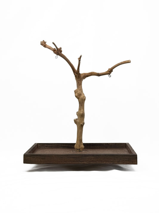 Natural Java Tree play stand for small to medium birds, featuring a sturdy 25-inch tall wooden structure with a wide base.