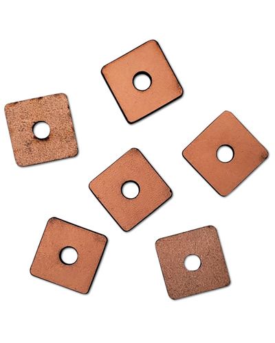 Small 1-inch by 1-inch vegetable-tanned leather squares in a 10-pack, natural brown, perfect for bird toys with pre-drilled holes.