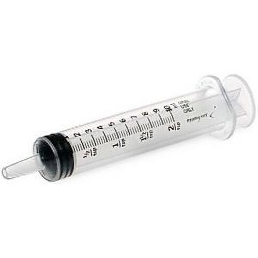 Clear 60cc sealed hand feeding syringe designed for conures to large macaws, featuring precise measurement markings.