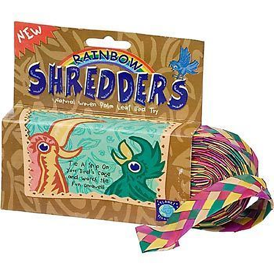 Vibrant Lg Straight Rainbow Shredder by Planet Pleasures, a 30 ft roll of woven palm leaves in colorful, shreddable layers for birds.