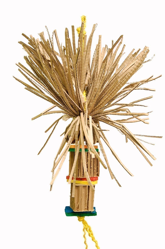 Vibrant Petardo-Zoo Max bird toy with thick, chewable strips and colorful accordion paper boxes for foraging fun.
