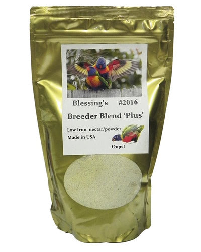 Vibrant 5lb bag of Blessing's Breeder Blend Plus, a specialized high-protein diet for breeding lorikeets and nectar-eating birds.
