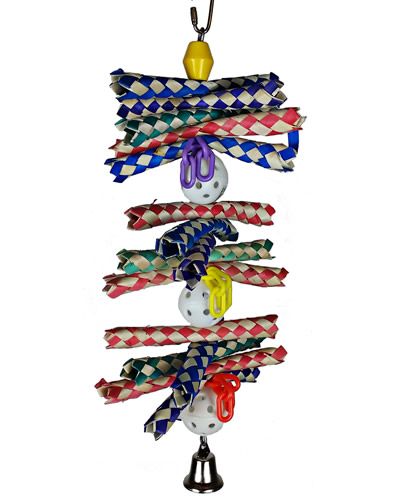 Colorful Finger Trap Ladder toy for birds, featuring shreddable traps, plastic balls, a chain, and a jingly bell for fun play.