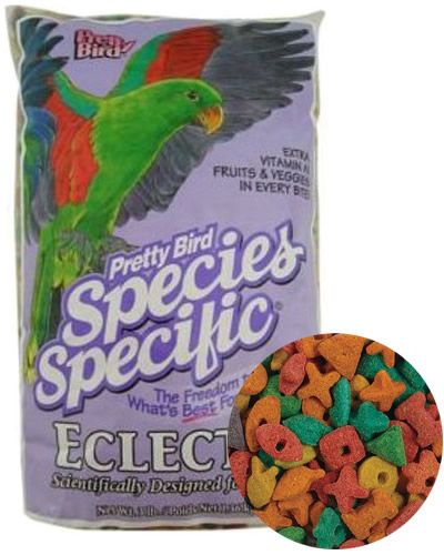 Vibrant mini morsels of Pretty Bird Eclectus food, tailored for eclectus parrots with fruity flavors and balanced nutrition.