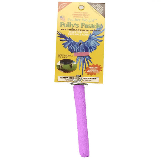 Colorful Baby MD Pastel Pedicure Perch by Polly's, designed for parakeets and lovebirds, with a therapeutic 5-inch textured surface.