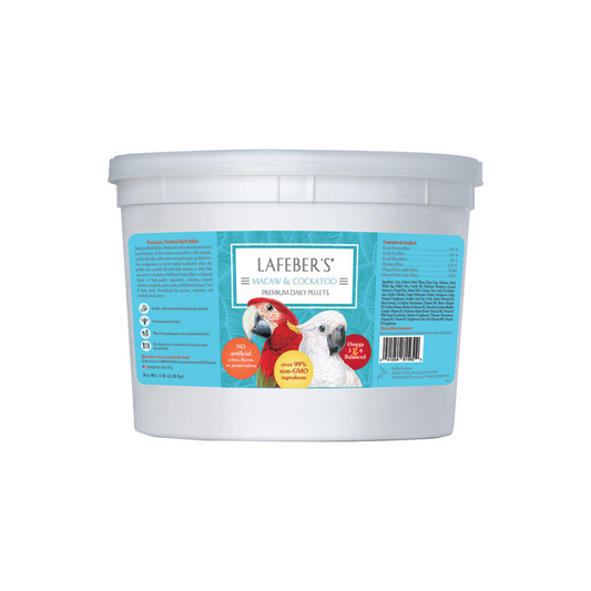 Vibrant granule-sized pellets from Lafeber's 5lb Macaw/Cockatoo Premium Diet, packed with natural, nutritious ingredients.
