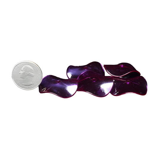 Vibrant plastic wavy disk beads in a 5-pack, perfect for bird toys, each measuring 1-1/4" in diameter with a unique texture.