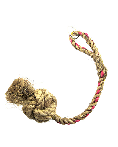 Vibrant Lg Swing Around-Aronico bird toy with a 36-inch natural rope and a thick 5-inch knot, perfect for climbing and swinging.